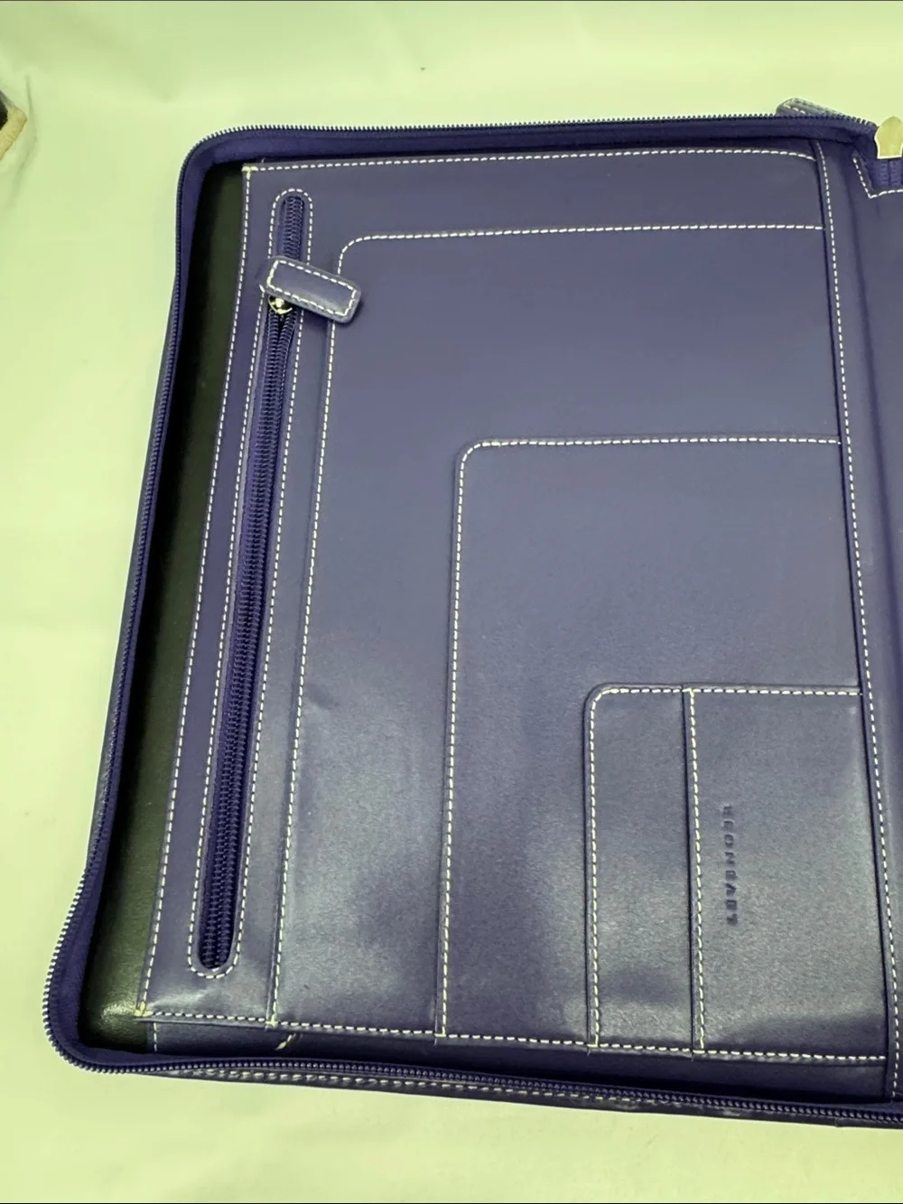 Levenger Leather Executive Zip Letter Portfolio Binder in Violet, BMH initials